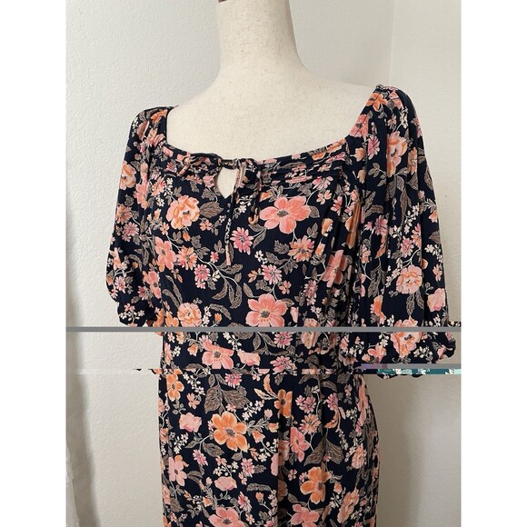 Old Navy Women’s Large Black Floral Midi Dress Square Neck Puff Sleeve Leg Slit - Picture 3 of 12